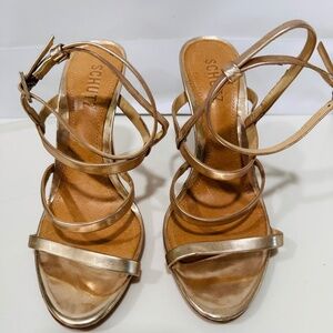 Schutz Rose Gold Strappy High Heel Sandals – Size 6.5 ✨